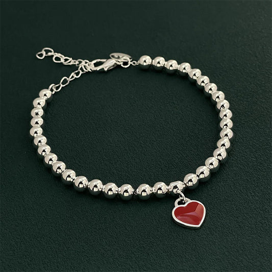 Women's Red Heart Silver Bracelet